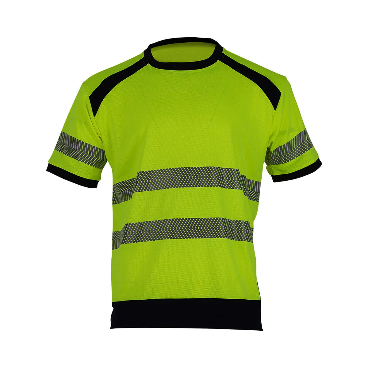 T-shirt de travail haute visibilité manches courtes léger et anti-UV – coloris Jaune fluo/Marine – vue de face